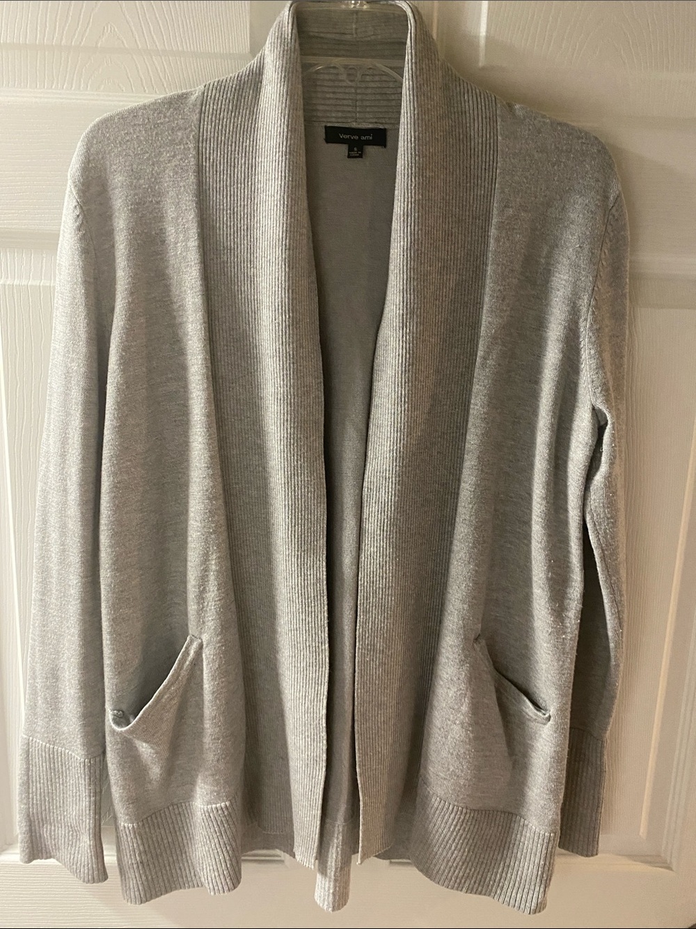 Verve Ami Heather Gray Open-Front Ribbed Shawl Cardigan